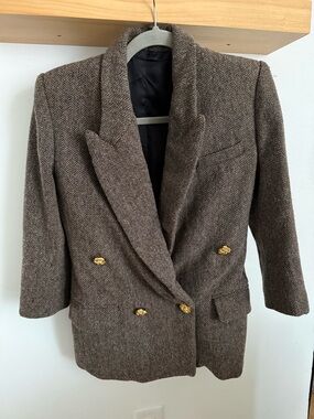 Wool Brown Herringbone Double-Breasted Blazer